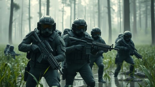 Futuristic soldiers in a Marathon Server Slam mission.