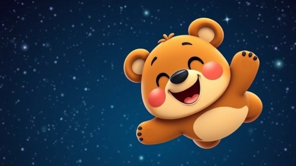 Cartoon bear in space celebrating Cookie's Bustle copyright victory.