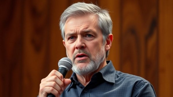 Epic Games layoffs impact on employees, person speaking with microphone on stage.