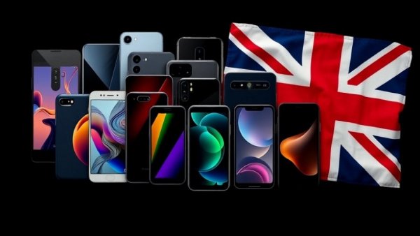 Various smartphones with UK flag, Samsung Galaxy S26 discounts.