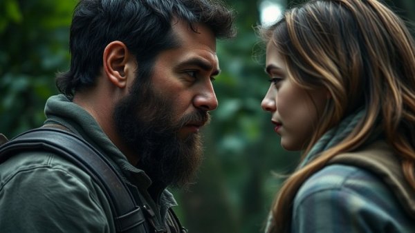 Cinematic forest scene with two characters, related to Troy Baker game development studio.