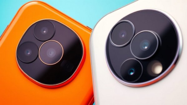Close-up of sleek orange and white smartphones, buy Honor 600.