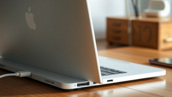 USB-C charging ports on a sleek white laptop.