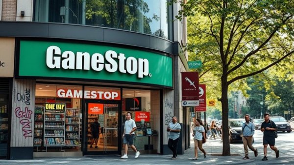GameStop storefront in urban setting with graffiti.