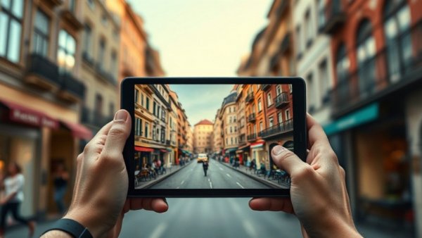 Huawei MatePad Pro Max displaying vibrant street scene.