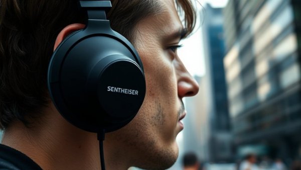 Sennheiser headphones in urban setting