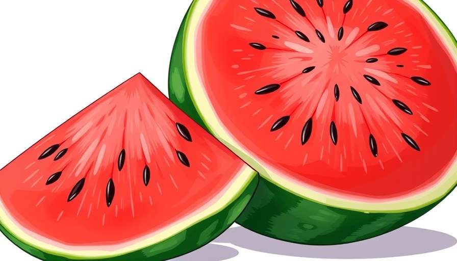 Cartoon whole and sliced watermelon illustration, Health Benefits of Watermelon.