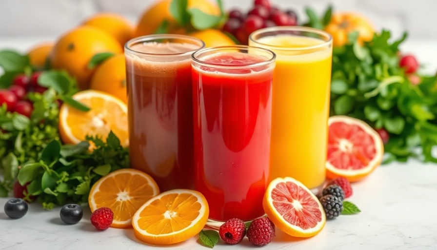 Healthy detox juice recipes, vibrant fresh juices in glass jars