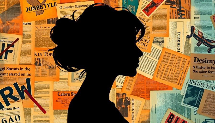 Stylized illustration of a woman with newspaper collage, vibrant colors.