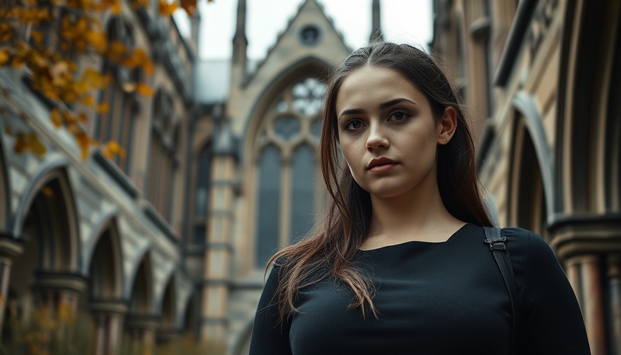 Powerful Wednesday Addams in a gothic setting, intense stare.