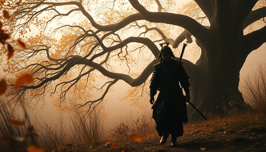 Ghost of Yotei gameplay reveal depicts a samurai in autumn mist.