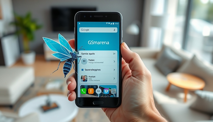 GSMArena app bug illustration on smartphone screen.