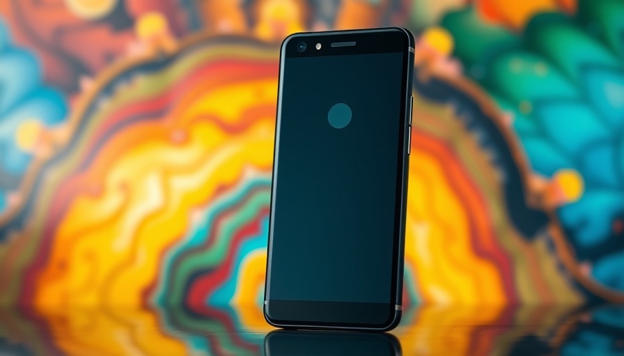 Google Pixel smartphone in vibrant background, showcasing design.