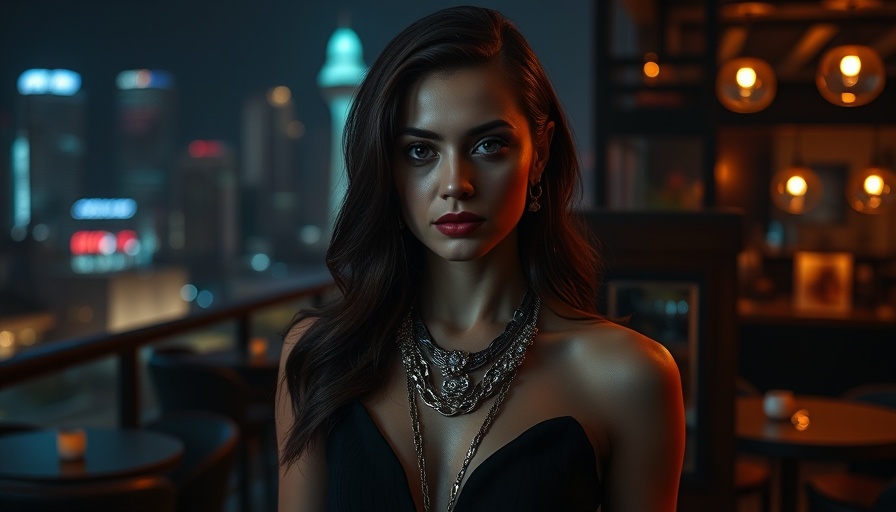 Mysterious woman in urban rooftop setting, Bloodlines 2 game aesthetic.