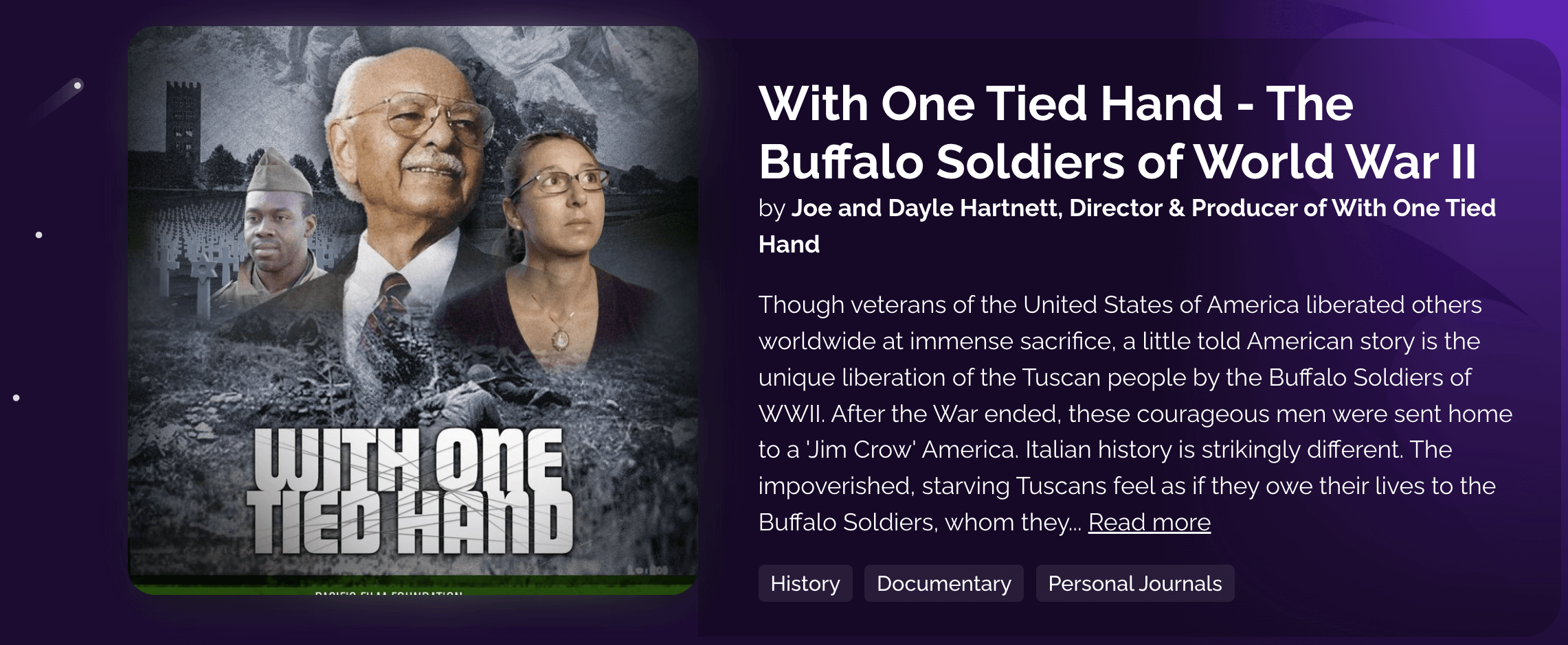 With One Tied Hand, Documentary, Buffalo Soldiers, World War II