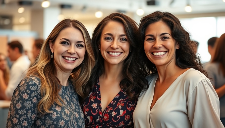 Three smiling women at a family meals event, promoting a live discussion.