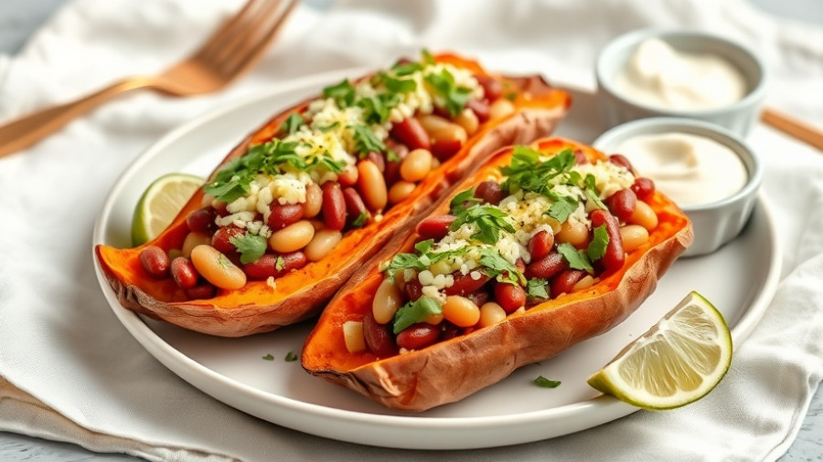 High-protein high-fiber recipes: stuffed sweet potatoes with cheese.