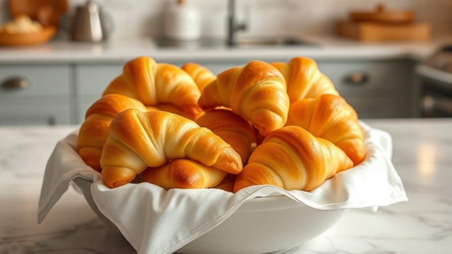 Easy crescent rolls in a bowl on a marble surface.