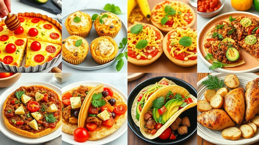 Colorful collage of healthy meal planning dishes.