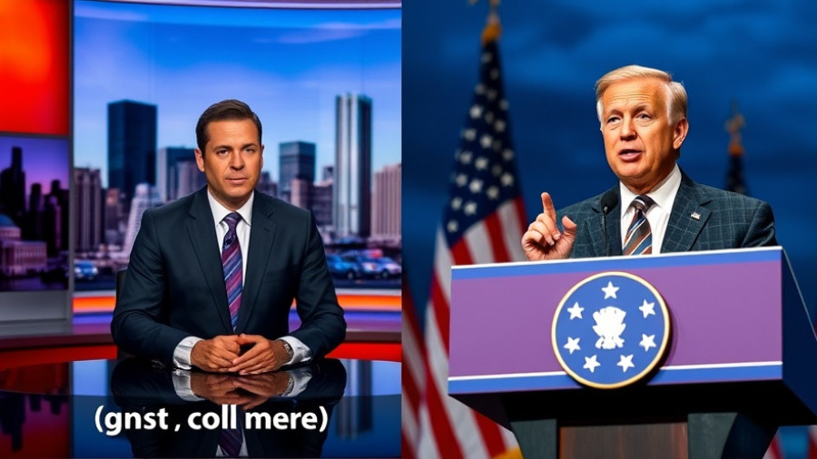 Split image of TV host and politician with humorous text overlay.