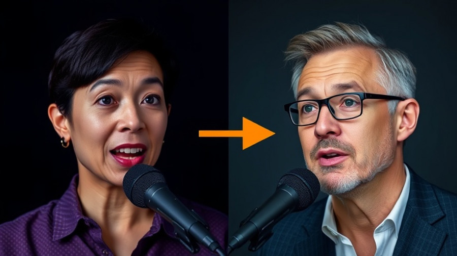 Celebrity gossip split-screen with two people and text overlay.