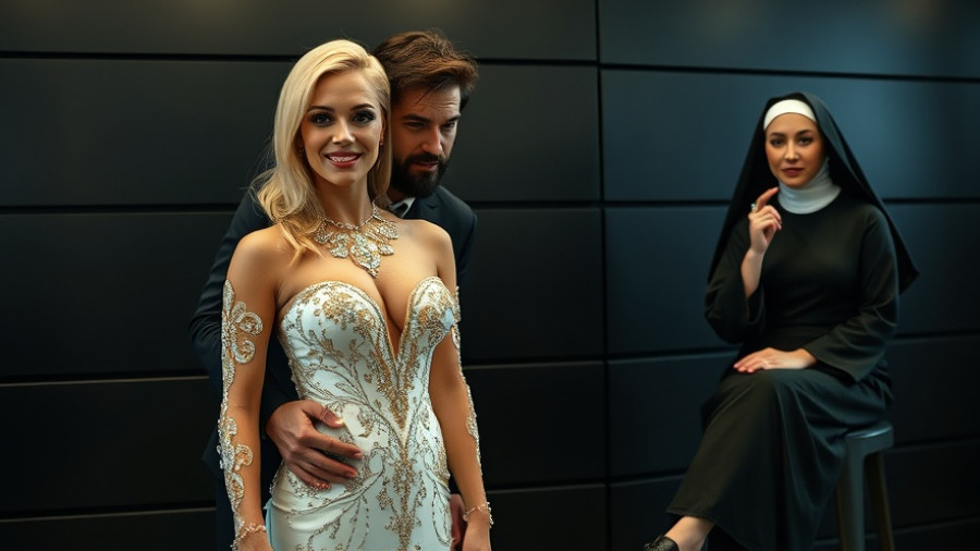 Elegant woman and nun in creative side-by-side portrait.