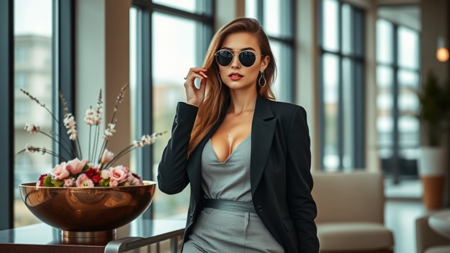 Two fashionable women wearing sunglasses indoors in a modern setting.