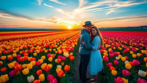 Wicked movie filming locations in colorful tulip fields.
