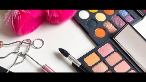 Makeup tools and products for beauty tips for women over 40, vibrant colors.