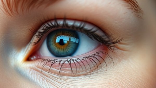 Close-up of eye showing swelling after tear trough filler.