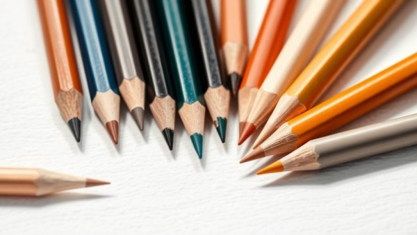 Assorted byfrow pigment pencils elegantly arranged on white background.
