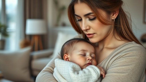 Thoughtful mother holding child expressing parenting guilt.
