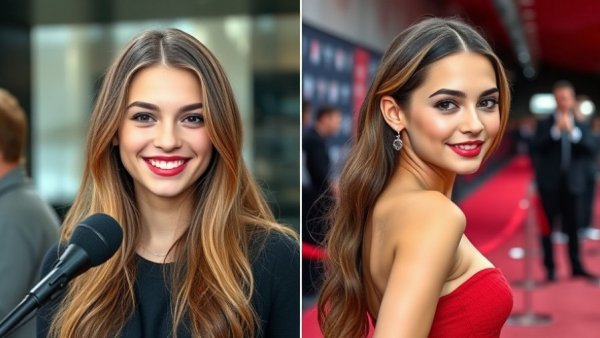 Two-panel image of young woman spotlighting her smile and elegance.