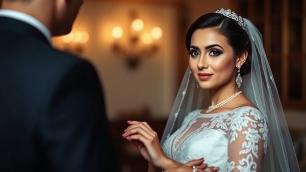 Elegant bridal makeup during wedding ceremony