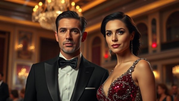 Elegant evening party with serious guests at Mar-A-Lago.