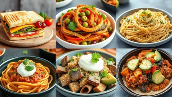 Collage of meals in a 7-day high-protein high-fiber diet meal plan.