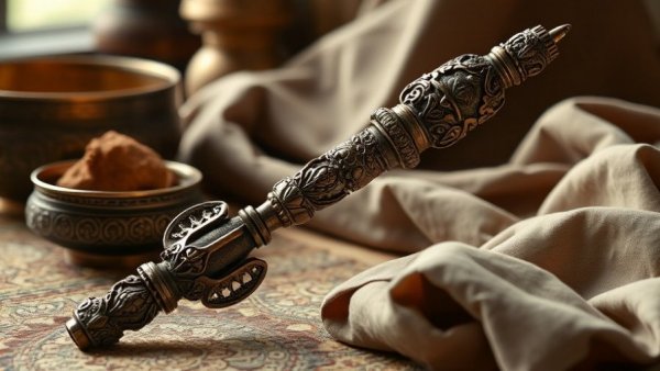 Intricate Kansa Wand benefits setting amidst ornate décor.