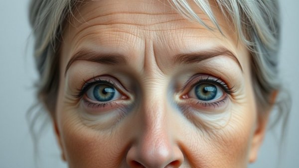 Close-up of woman's eyes with digital overlay for natural remedies for eye floaters.