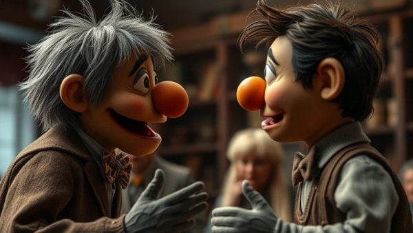 Behind the scenes Muppet Show puppeteer with puppet and Miss Piggy.