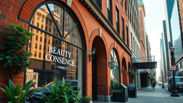 Charming DCYPHER Beauty Concierge storefront with elegant red brick and arched windows.