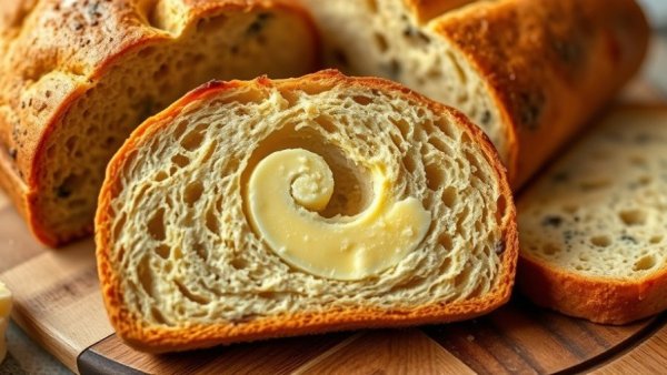 Freshly baked Irish soda bread with butter curl, rustic setting