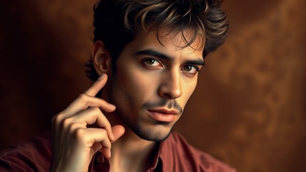 90s musicians trivia quiz: classic musician, confident expression, textured backdrop.