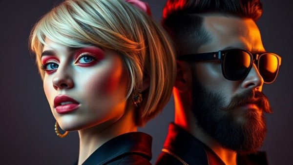 Two stylish individuals in dynamic portrait for celebrity gossip context.