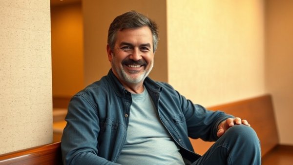 Smiling man seated indoors, showcasing future proof your face.