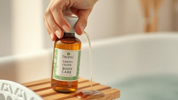 Hand pouring Tropic Body Care liquid for foot care routine.