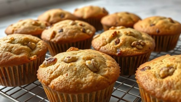 Fresh morning glory muffins on wire rack with butter knife.