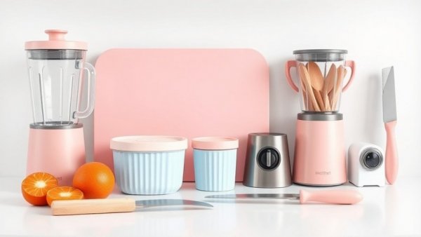 Small kitchen upgrades with modern gadgets in pastel colors.