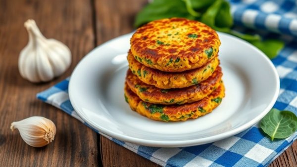 Delicious chickpea veggie patties stacked on a white plate with vibrant colors.