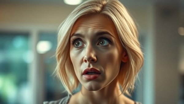 Surprised woman reacting intensely indoors, Summer House rumors context.