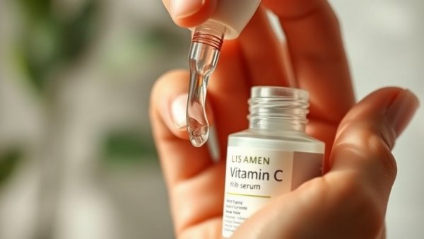 Close-up of a hand applying Vitamin C serum for skin health.